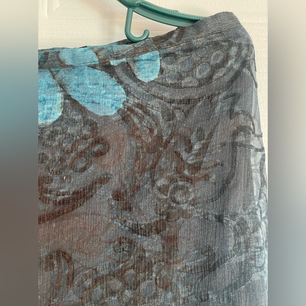 Floral Chiffon Ruffle Skirt Brown Teal S8 - Picture 6 of 15